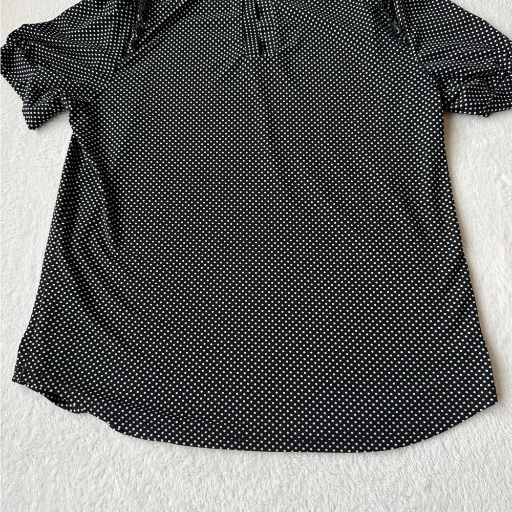 Adrianna Papell Polka Dot Blouse Size M Black Puff Sleeve Chic Top - Picture 12 of 15